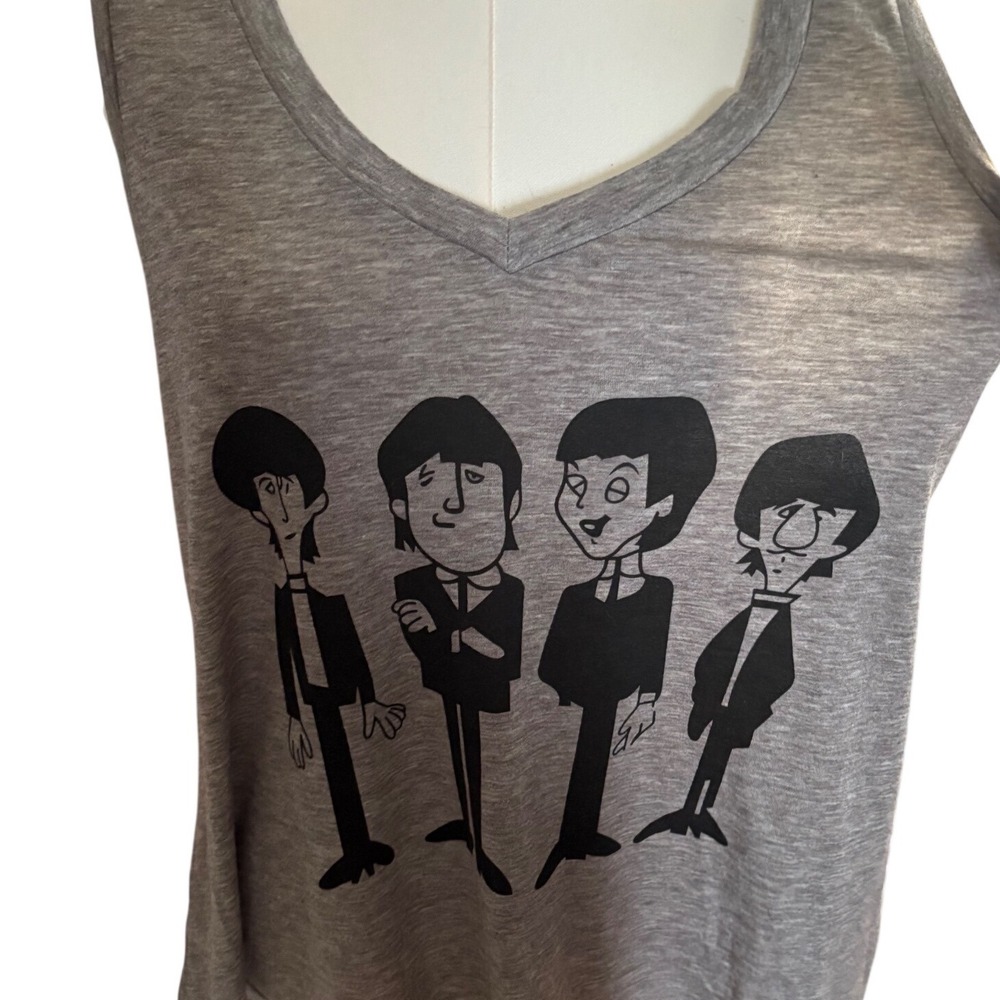 LA Soul The Beatles Cartoon Graphic Tank Top Heather Grey V-Neck Size M 0015